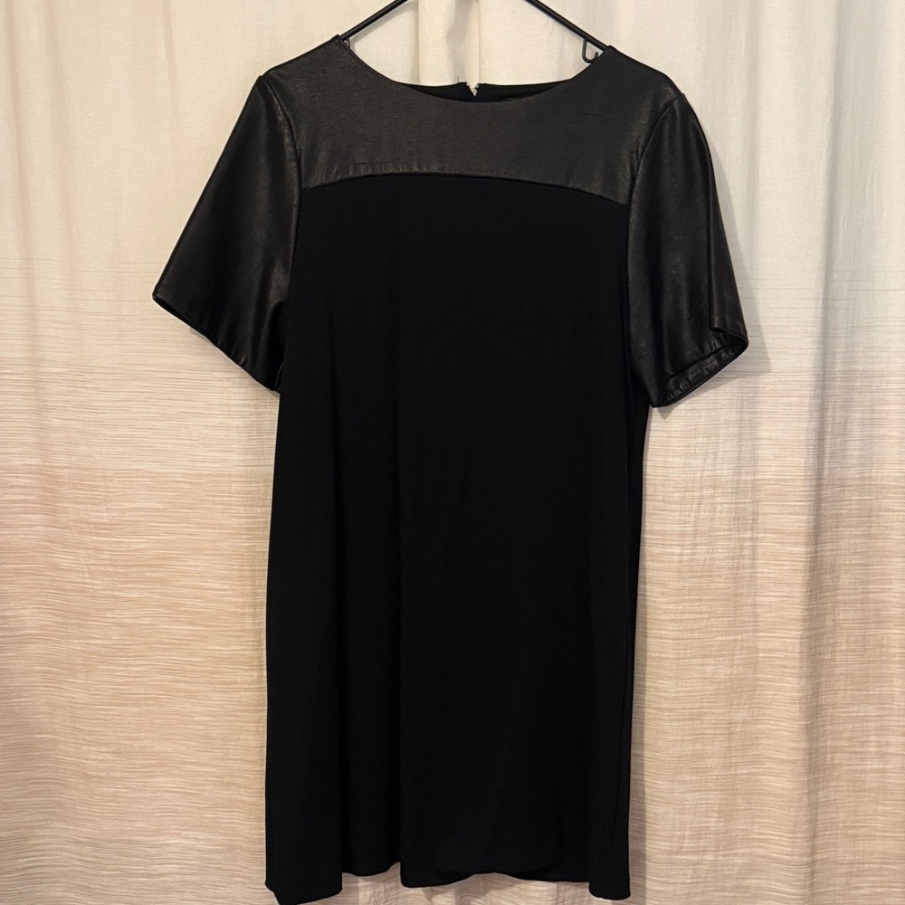 Black Faux Leather Sleeve Dress